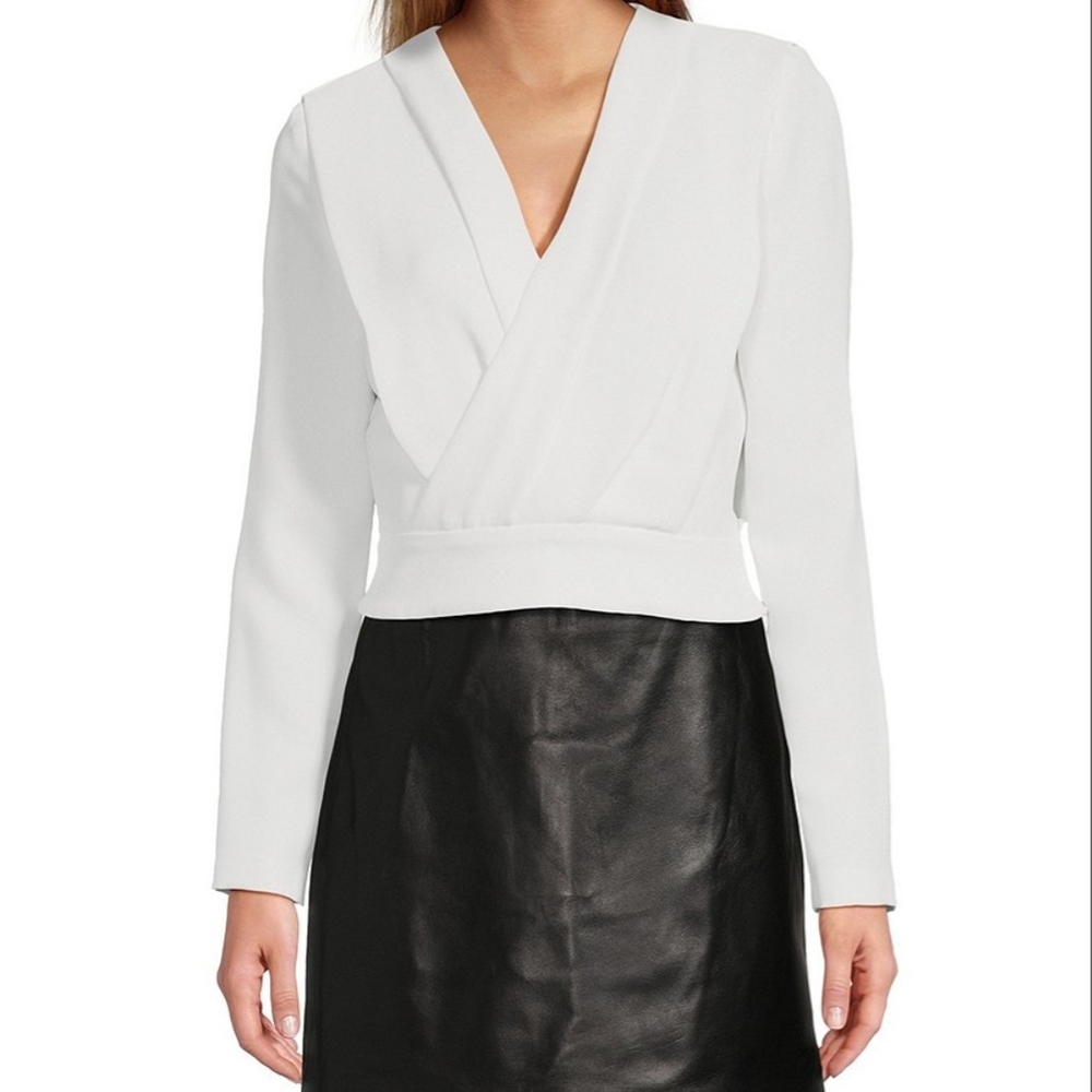 White Wrap Blouse and Black Skirt Set